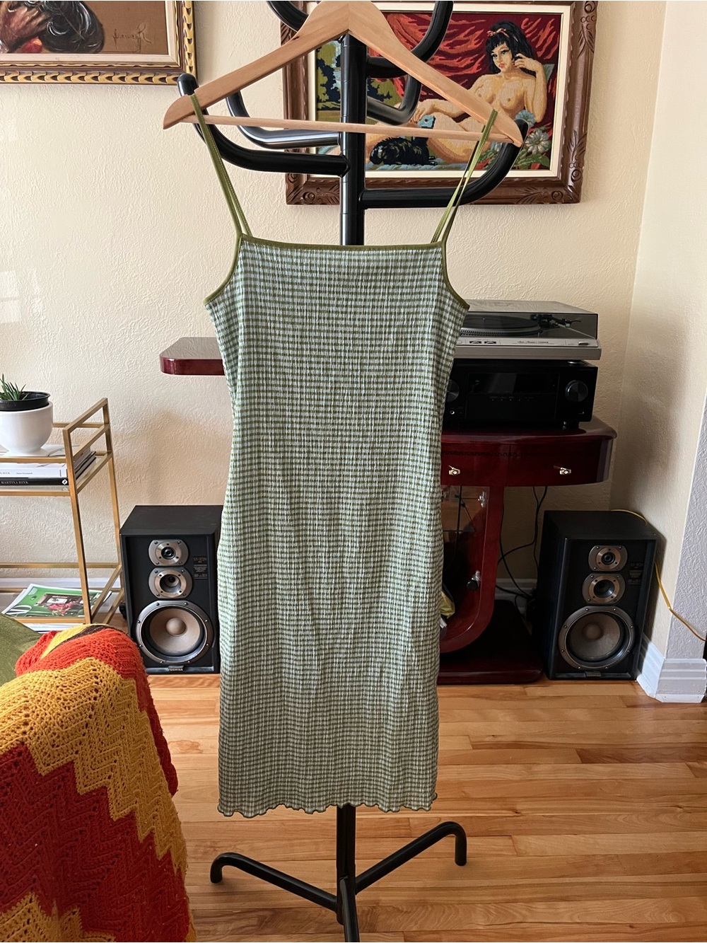 Wilfred Olive Green Gingham Midi Slip Dress